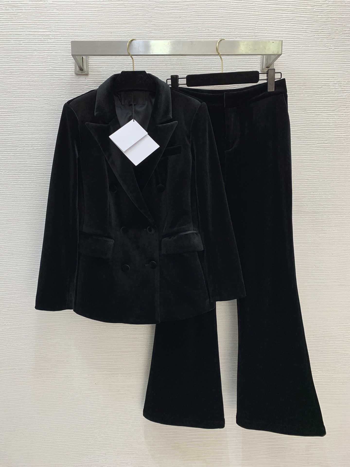 fashion Two Piece Pants Designer Clothes Women Commuter Velvet Suit Double-breasted slim-fit blazer slightly flared leg-slimming trousers