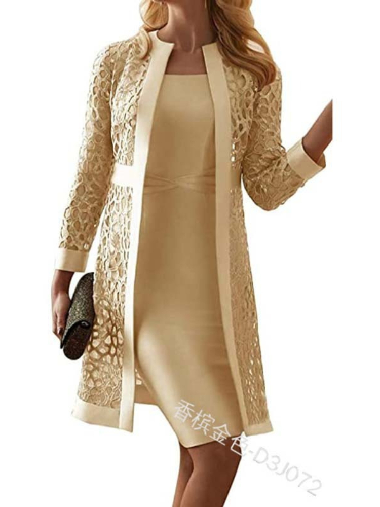 (213) New Arrival Women's Color Lace Cardigan Dress Two-piece Jacket