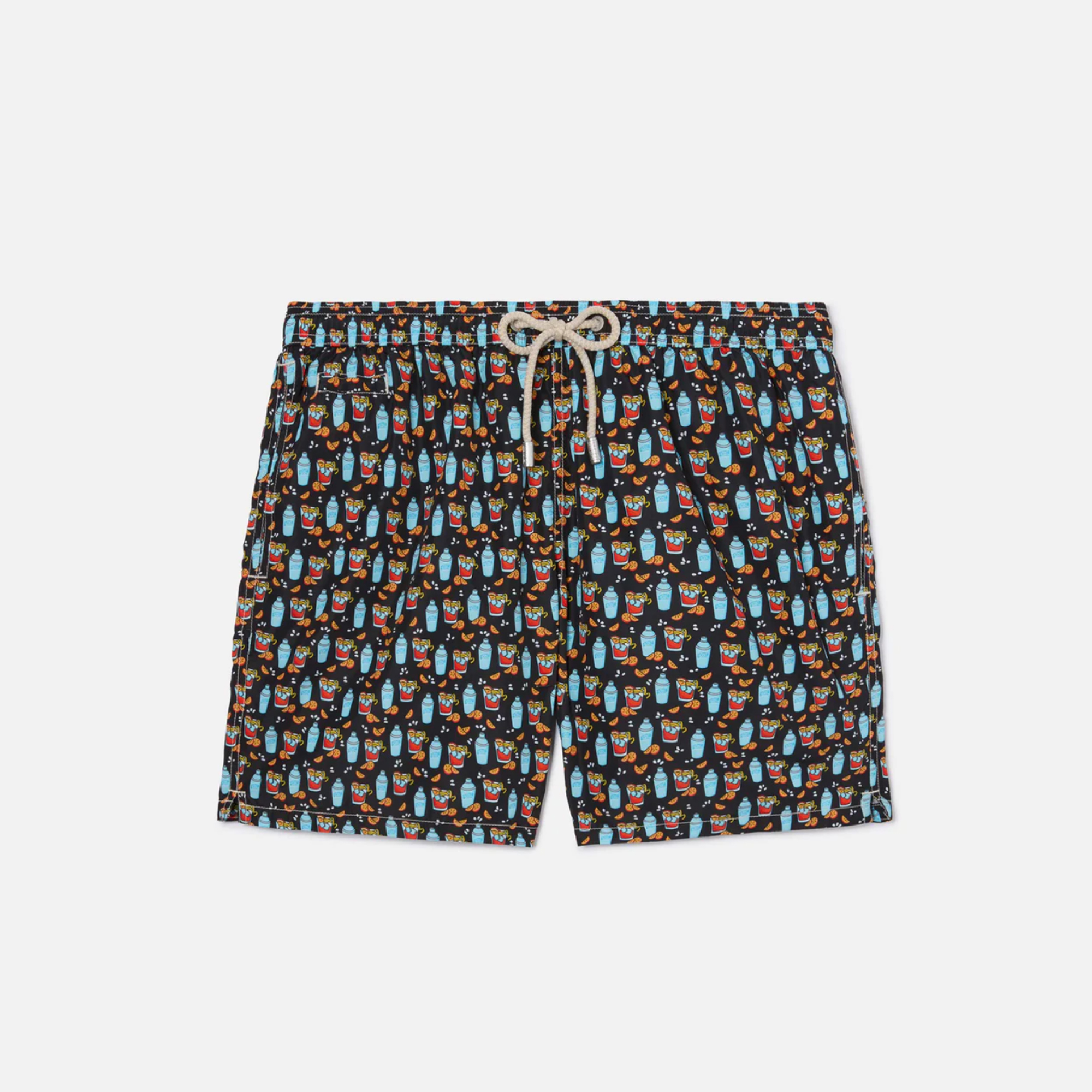 MEN BLACK LIGHTING MICRO SWIM SHORTS WITH NEGRONI ALL-OVER PRINT Mens Board Shorts Swim Beach Boxer Trunks Shorts Bermuda Short Pants Quick Dry Boar
