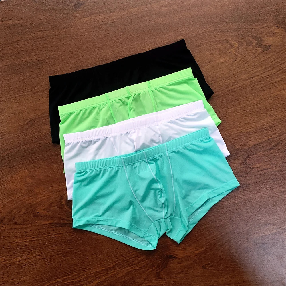 4PCS Sexy Ice Silk Ultra Thin Underwear Man Boxershorts Plus Size Solid Men Boxer Summer Breathable U Convex Underpants 260604