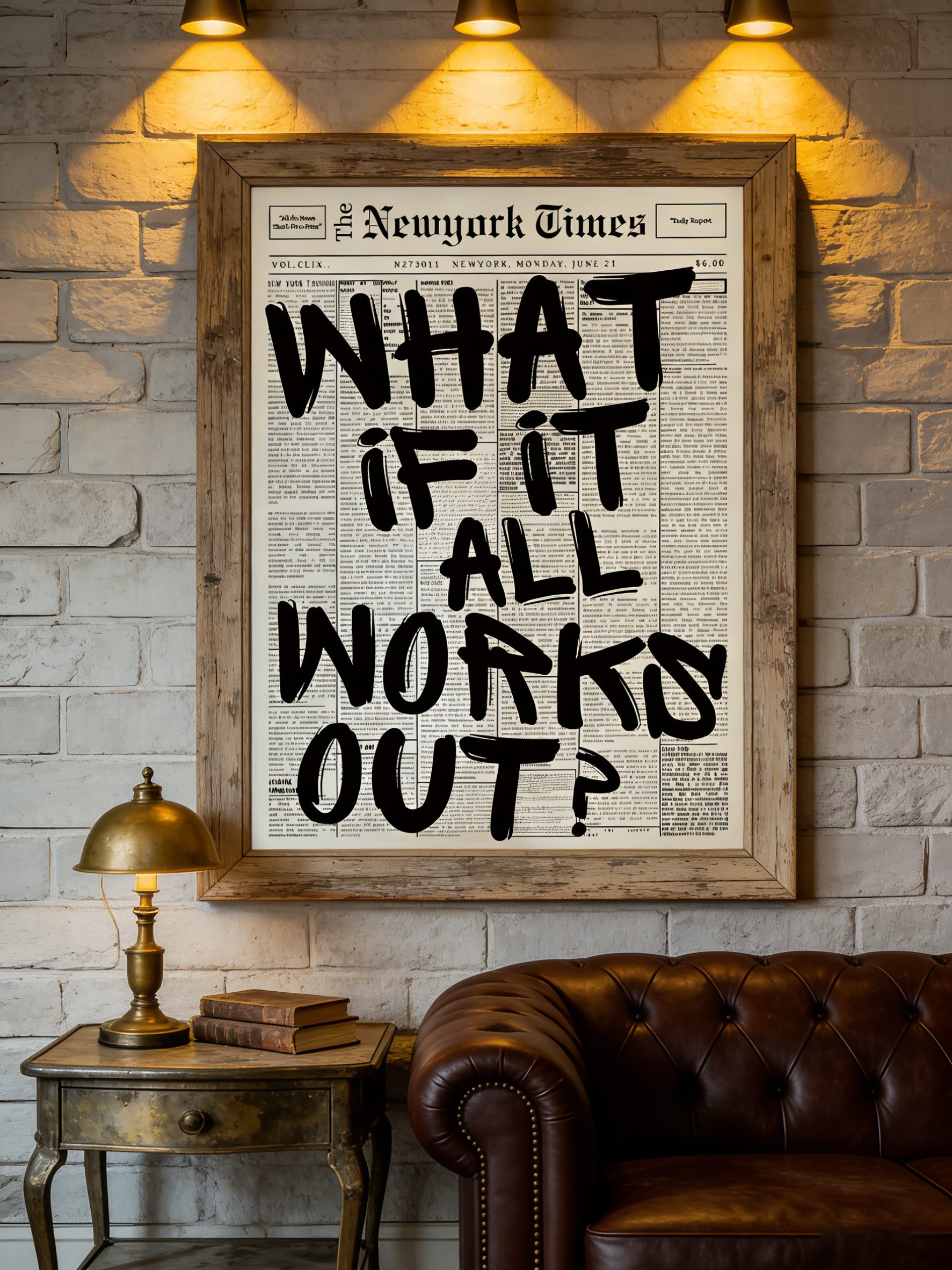 What If It All Works Out" New York Times Style Newspaper Print - Retro Typography Motivational Wall Art, No Frame Canvas Poster for Bedroom,-image-1109806273