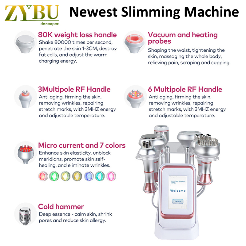 80K Cavitation Ultrasonic Body Slimming Machine Multi-Polar RF Anti-Wrinkle Face Rejuvenation Skin Lift Tighten Vacuum Massage Photon Meridian Brush