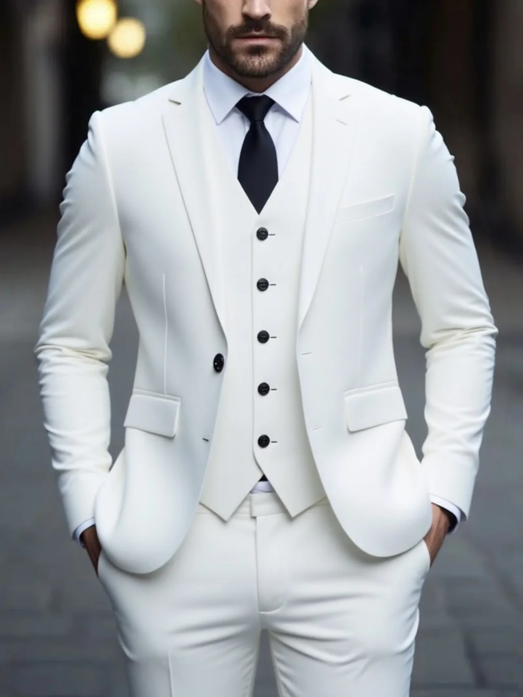 Mens Three-Piece White Suit Anti-Wrinkle No-Iron Anti-Stick Fur Business Formal Suit Four-Season Workplace Work Clothing Dr 260609BJ