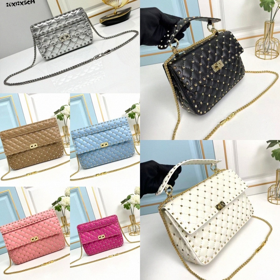 10a rock spike designer women shoulder bag stud rivet decoration Diamond Lattice sheepskin quilting luxury flip cover Metal square buckle crossbody
