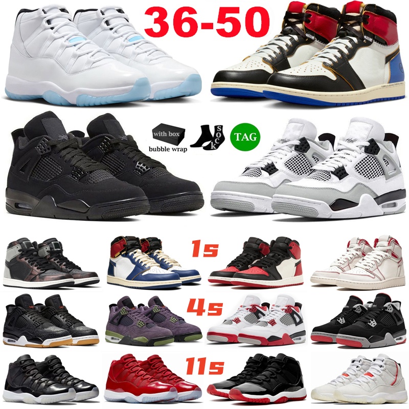 Chaussures de basket-ball de grande taille US15 1S 4S 11S Hommes Femmes Baskets Bred Chicago Smoke Grey Obsidian Military Black Cat White Thunder
