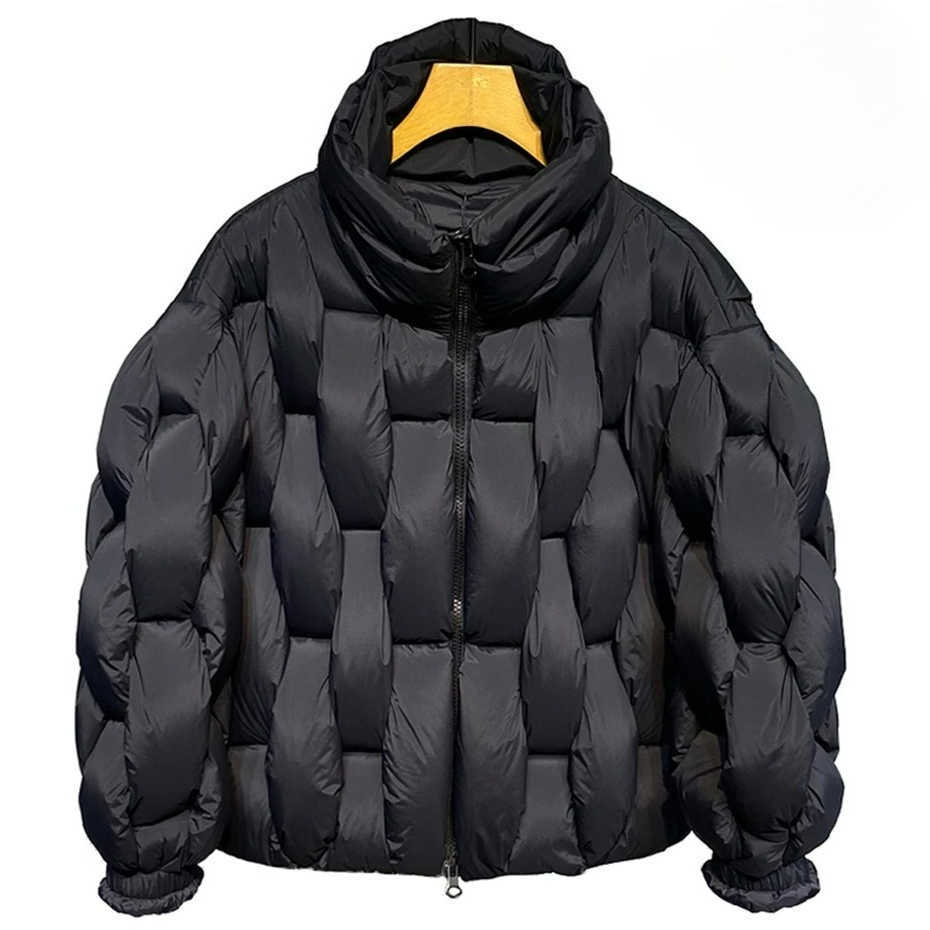 Winter Parkas Padded Jacket Men Fashion Luxury Designer Square Weave High Collar Warm Coat Man Black Loose Puffer Bubble Jacket Q260610