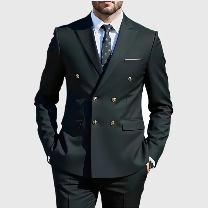 Fashion Mens Leisure Boutique Business Banquet Solid Color Wedding Double Breasted Slim Fit Suit Blazers Jacket Pants 260609BJ