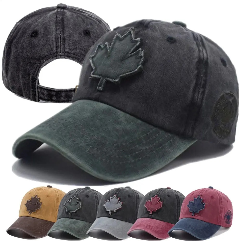 Unisex Washed Cotton Vintage Cap Canada Big Maple Leaf Embroidery Baseball Men And Women Outdoor Sports Hats 260604