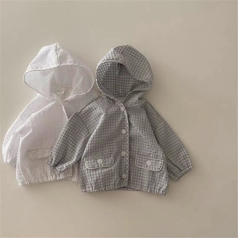 WT23095 Korean version of summer thin plaid hooded sun protection air conditioning cardigan jacket for boys girls and infants260528ww
