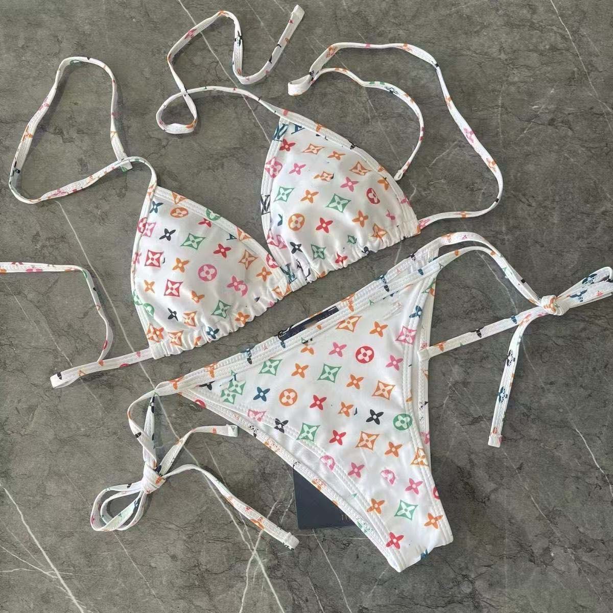 Fashionable letter print sexy plunge-cut bikini for hot spring vacations, one-piece strapless swimsuit for women08