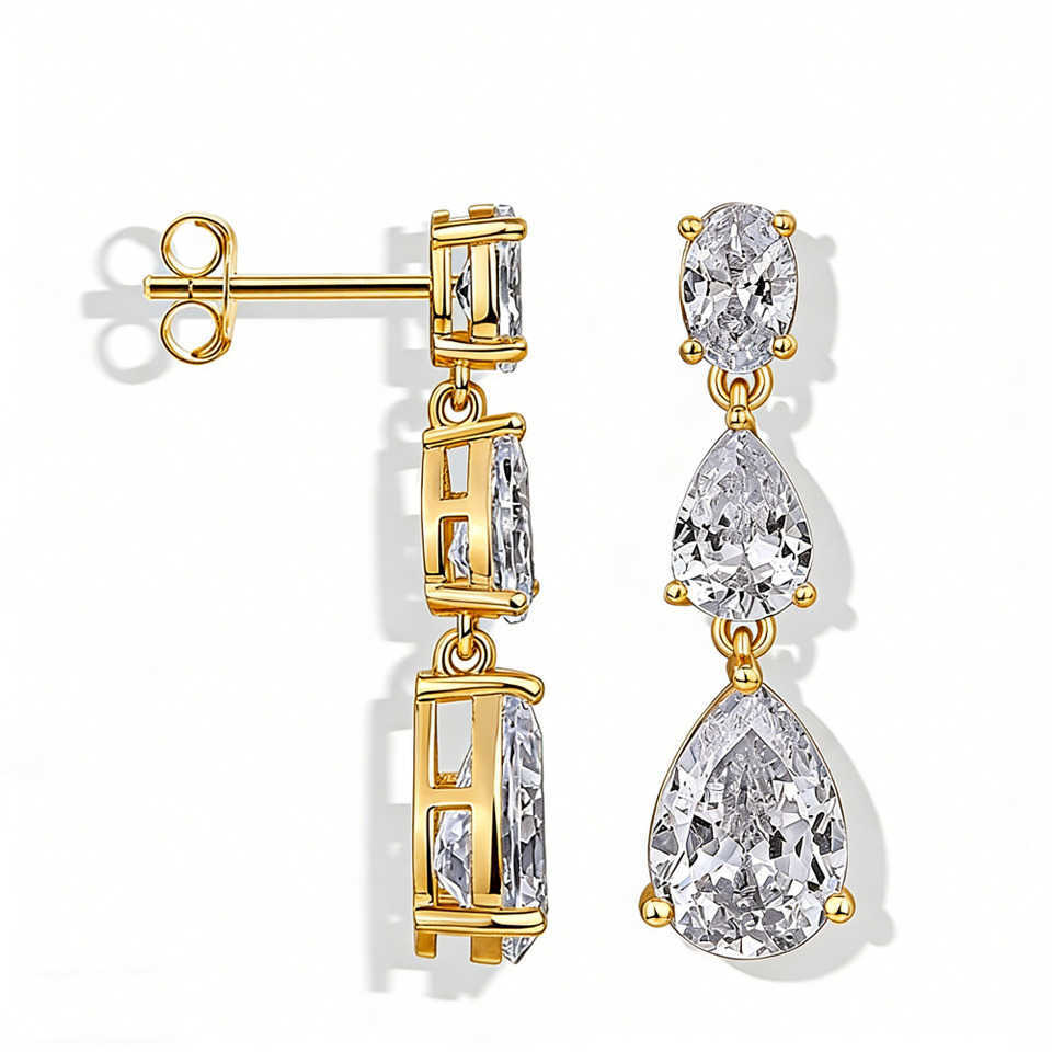 Pendientes colgantes de circonita cúbica chapados en oro de 14K para mujer, moda de lujo, exquisita novia, dama de honor, colgante para boda, joyerí