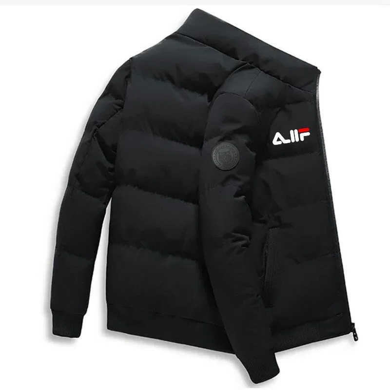 2025 Autumn Winter Mens Short Warm Coat Thick Windbreaker Printed Zipper Casual Jacket for Outdoor Activities and Street Style Q260610