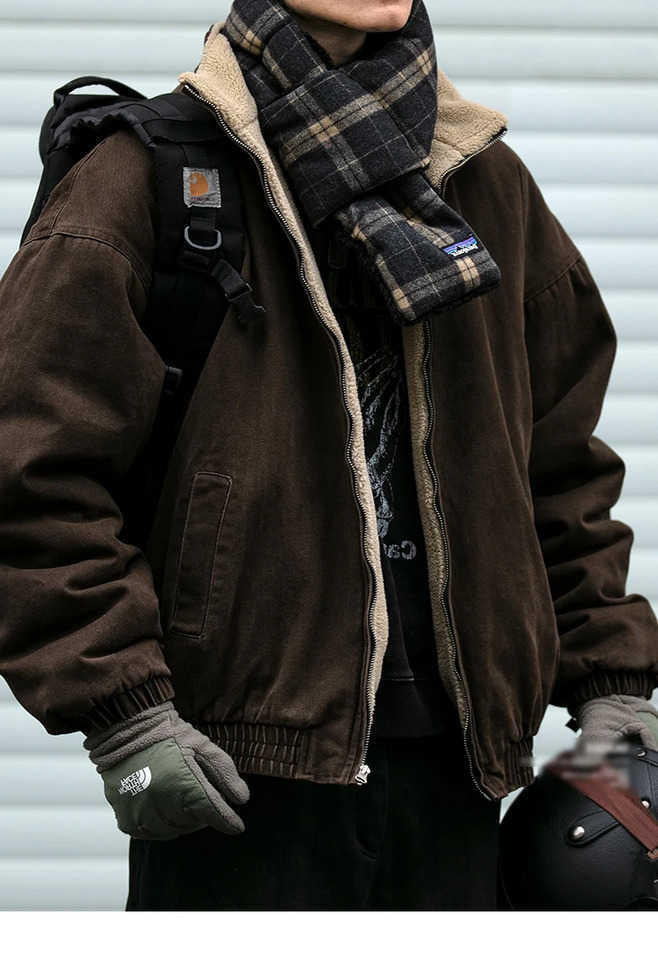 Mens Japanese Vintage Polar Fce Jacket Winter Thick Warm Coat Korean Streetwear Loose Oversized Q260610