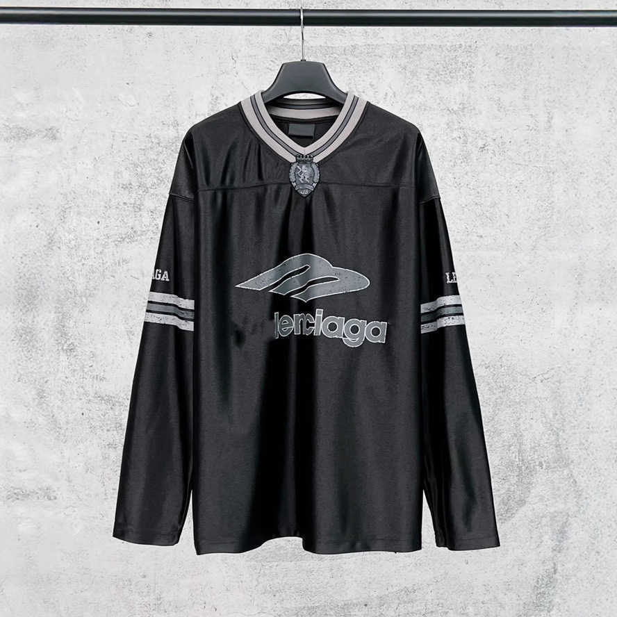 Paris high-end version new B-brand Manke series silhouette V-neck printed loose casual unisex long-sleeve T-shirt{category}