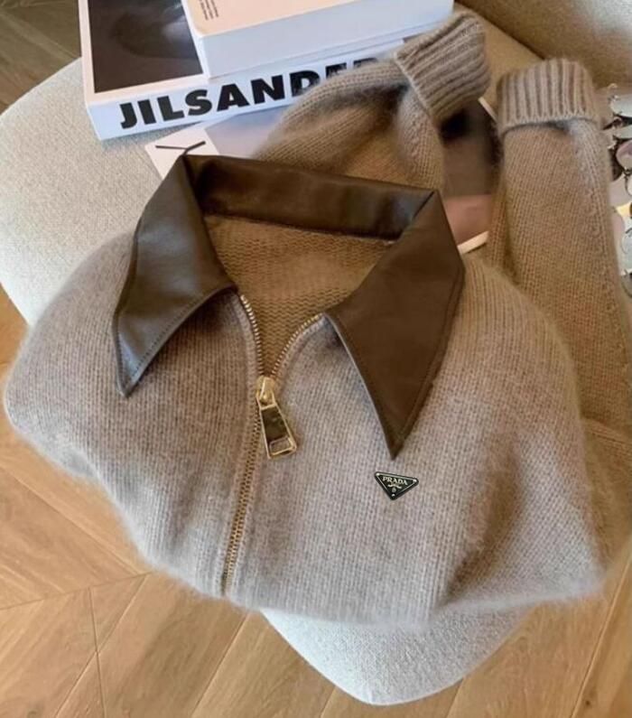luxury sweaters womens long sleeve double zipper leather callor girls cardigan jumpers designer sweater women clothing