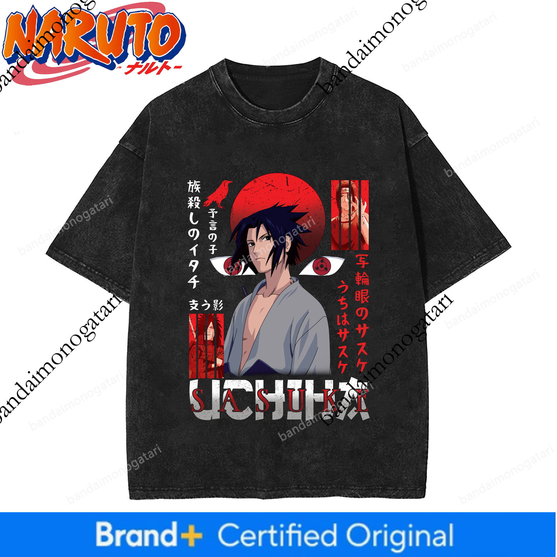 Foreign Trade Anime Naruto Sasuke European And Washed Vintage Short Sleeve T-Shirt American High Street Style 2Aa1