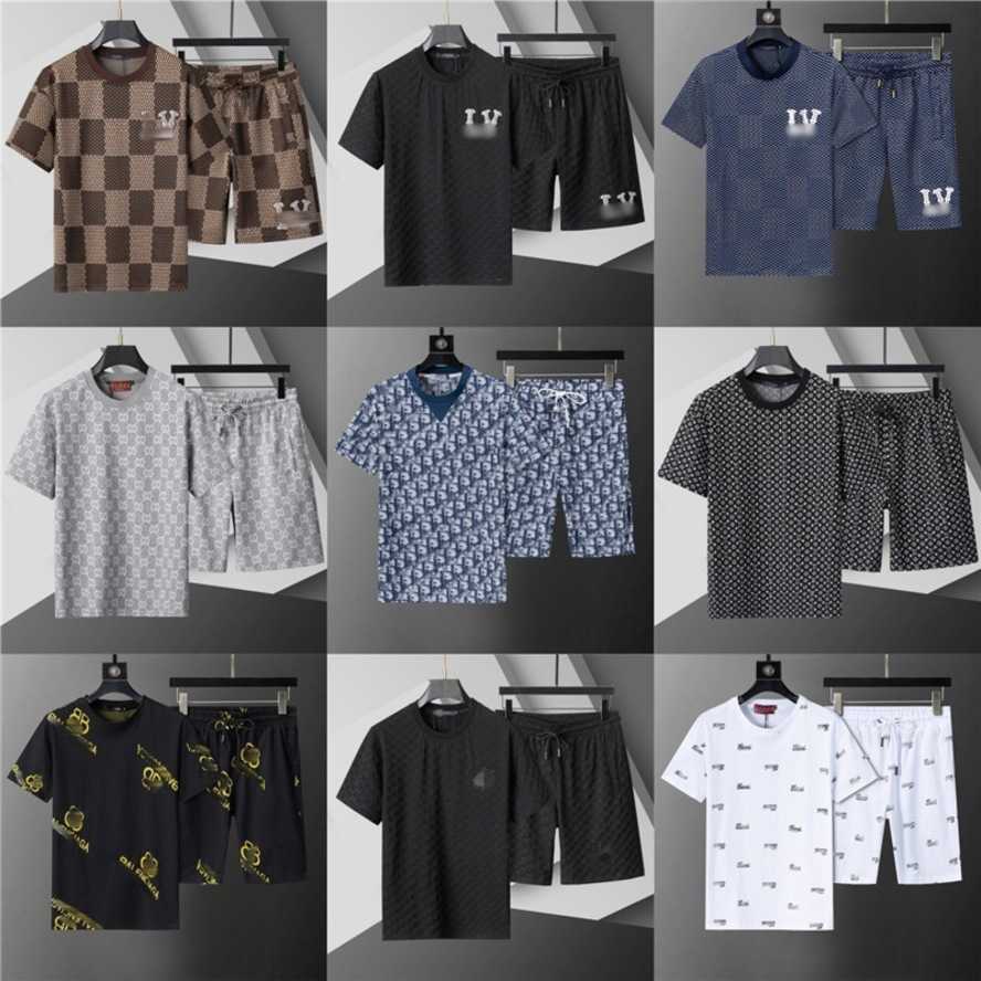 Correct version of the round-neck t-shirt short-sleeve set fashionable and versatile classic all-over print unisex casual two-piece set{category}