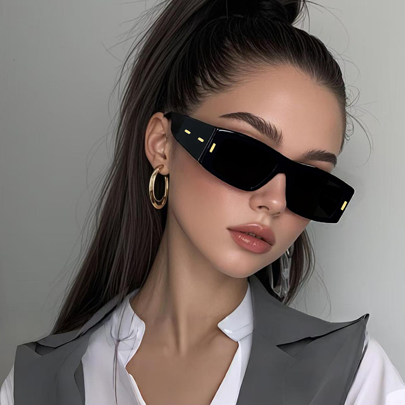 Luxury Designer Crafted Rectangle Shades, Luxury Frame With Minimal Gold Studs Sunglasses, Premium Modern Style Eyewear For Casual & Formal Outfits