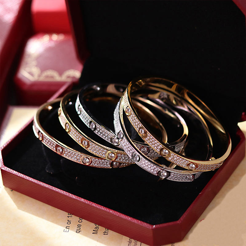 Brand bracelet luxury crystal three row diamond bracelet couple charm stainless steel non fading bracelet designer with box
