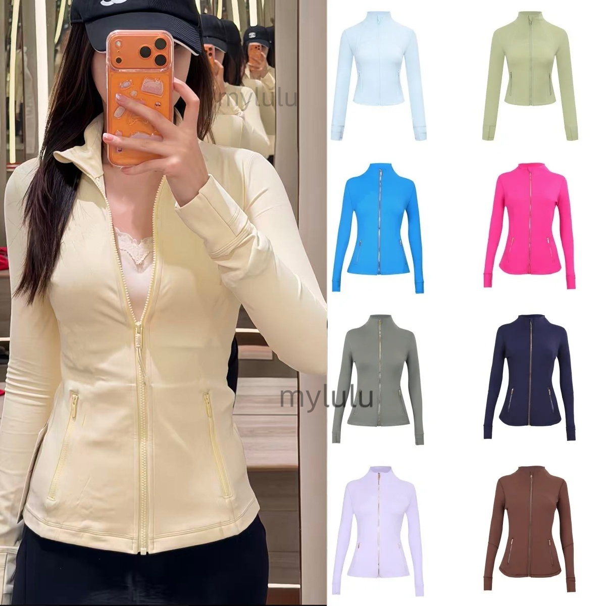 Yoga Jacket Womens Workout Sport Coat Fitness Jacket Sports Quick Dry Activewear Top Solid Zip Up Sweatshirt Sportwear light yellow-image-943775541