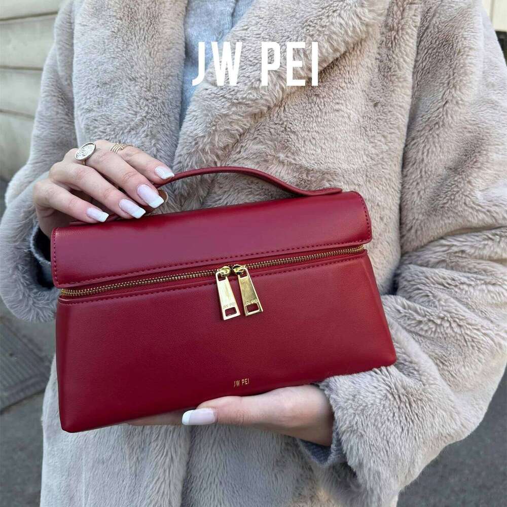 JW PEI Thea 2026 New Women's Fashion High End Wine Red Shoulder Crossbody Bag Daily Commuting Casual Versatile Handbag