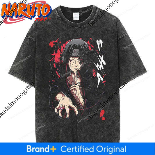 Japanese Naruto Top Washed Vintage T-Shirt American High Street Retro Style Batik Short Sleeve Anime E51f 232A