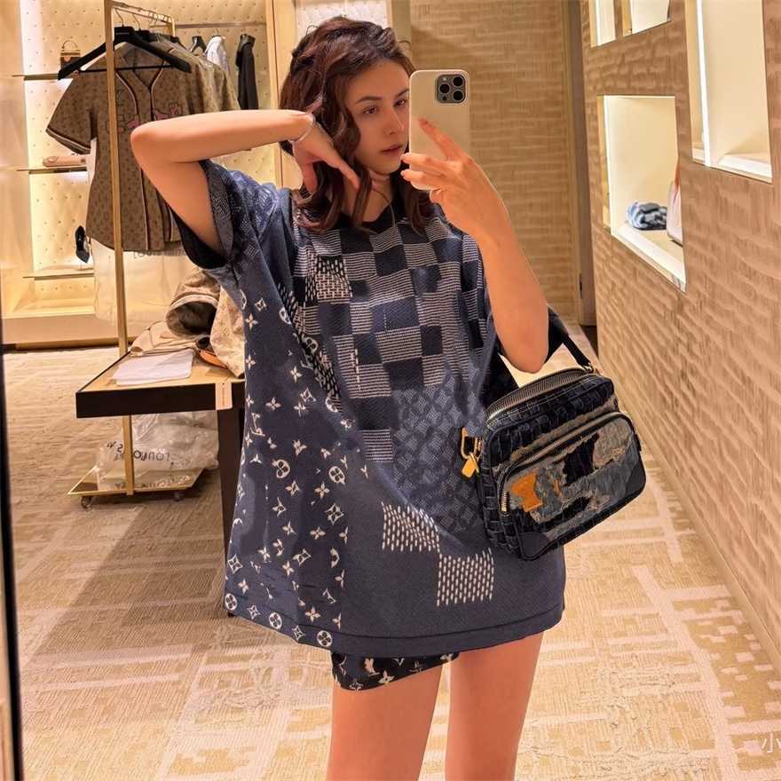 Correct version 226SS Lujia Spring and Autumn New Checkerboard Pattern Irregular Patchwork Knit Short Sleeve Unisex Versatile T-shirtW4MT