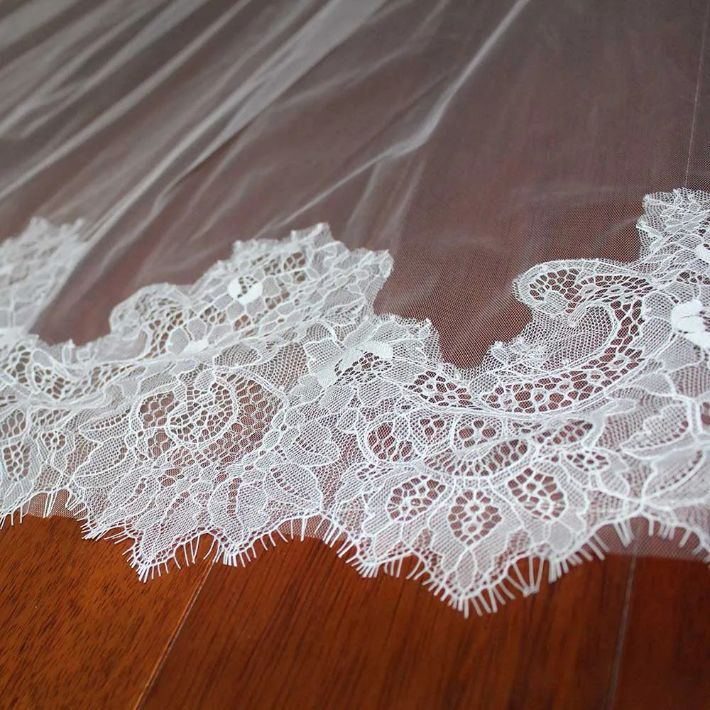 Customized Elegant Long Wedding Veil with Eyelash Lace Single Tier 25m/3m/35m Ivory Wedding Veil with Comb Lace Bridal Veil 260611