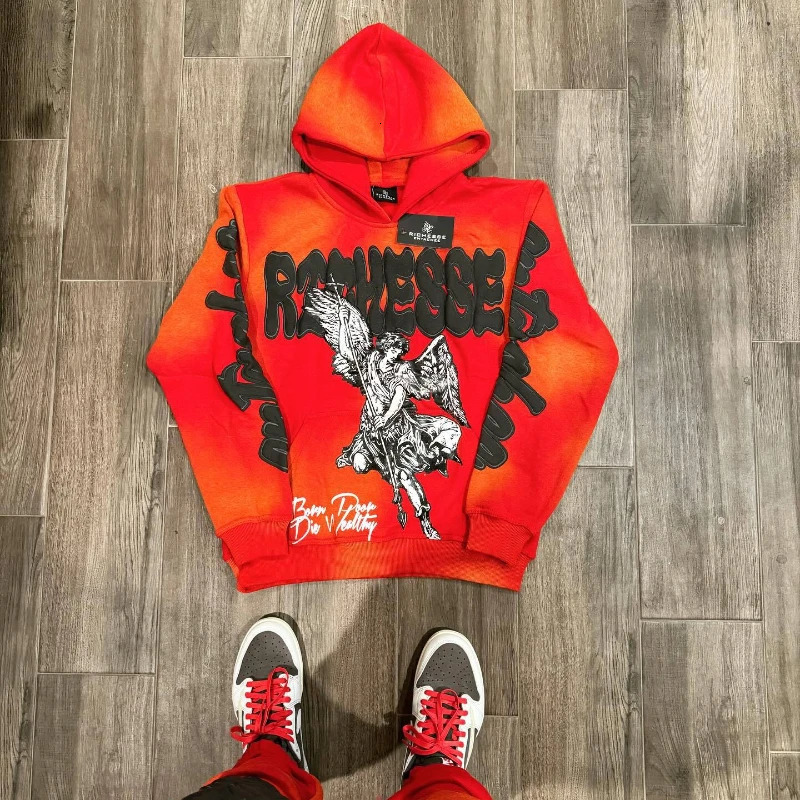 26 Spring American vintage rock punk style Harajuku oversized hoodie eagle pattern hooded sweater colorful letter print 260605