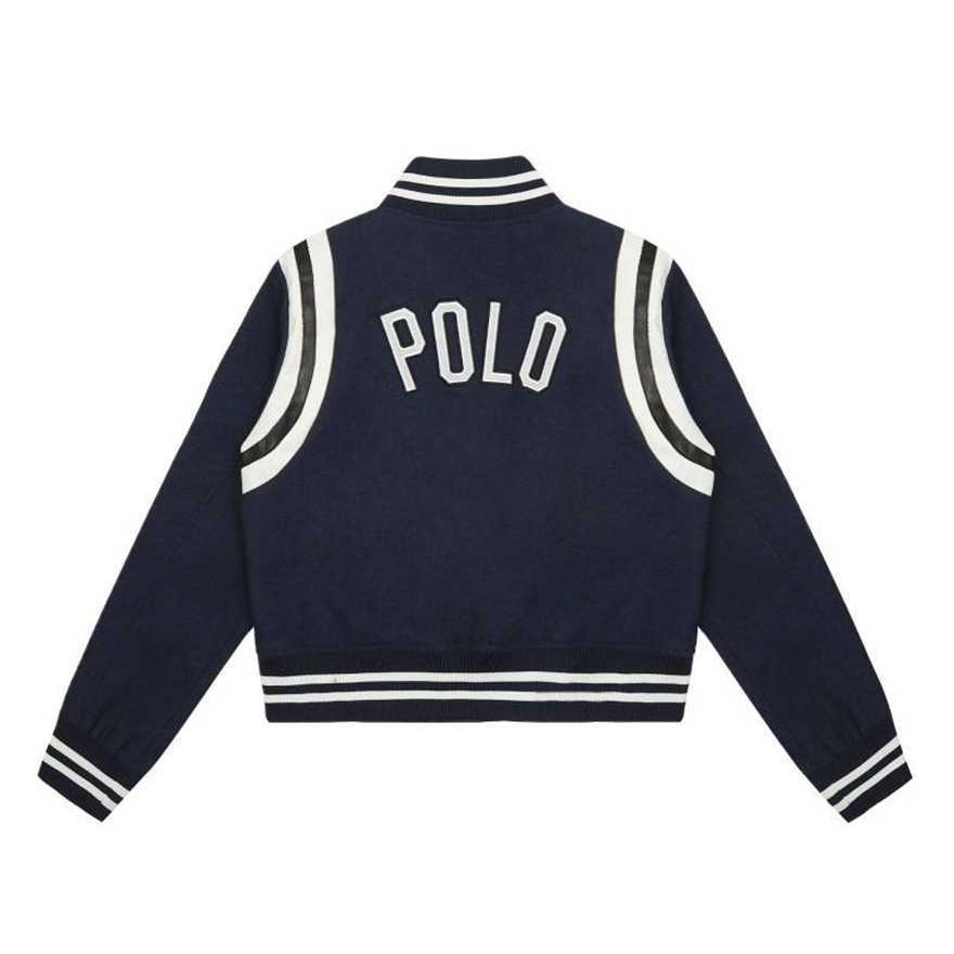 Exclusive Version Raf 24ss Fall/Winter Little Horse Embroidery American Style Wool Short Jacket with Leather Patchwork Baseball JacketM4YJ