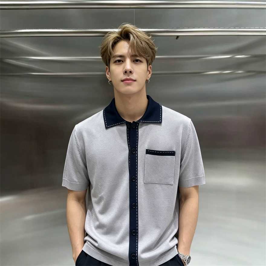 Correct version 26S Spring/Summer new FD brand color-blocking contrast stitching double F logo jacquard POLO knitted casual short-sleeve cardiganDWG