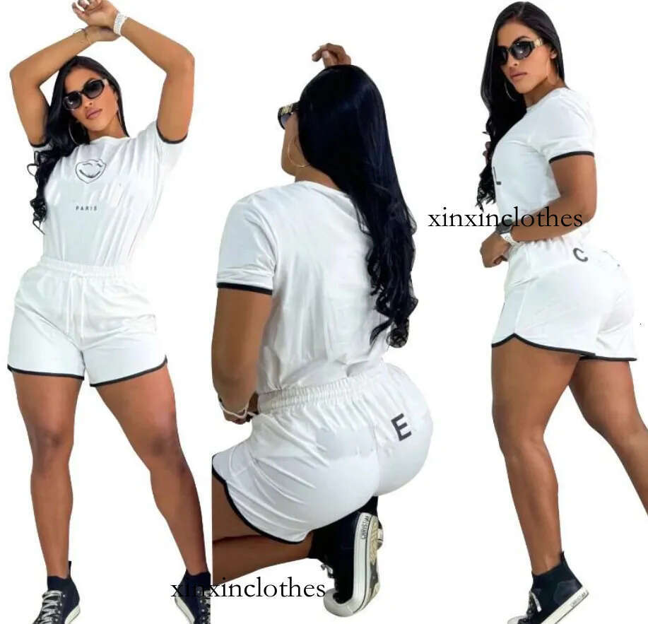 Designer Womens Cotton Short Sets Summer Short Sleeve O Neck Tee Tops+Pencil Shorts Two Piece Set Tracksuits Outfit Women Jogging Suit Sportwear