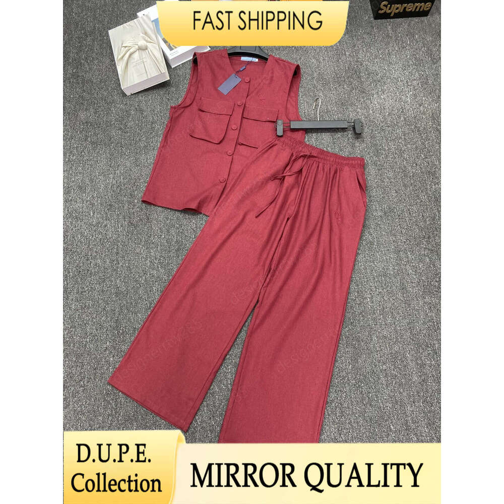 Pantalon en lin de concepteur Ensemble gilet sans manches Pantalon ample à jambes larges Triangle Label Tenues en lin Camisetas Robe Robes Old Mo