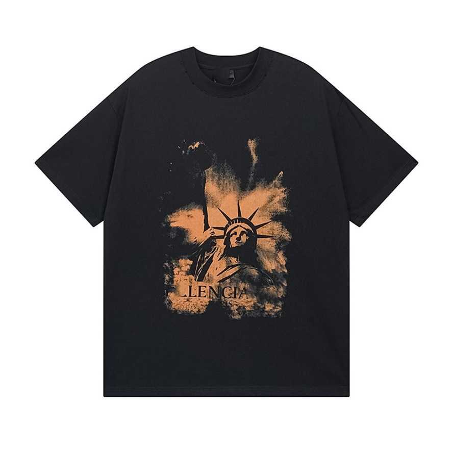 High-quality Paris summer B-brand T-shirt with a direct-print image of the Statue of Liberty distressed look loose fit trendy short-sleeve tee{categ