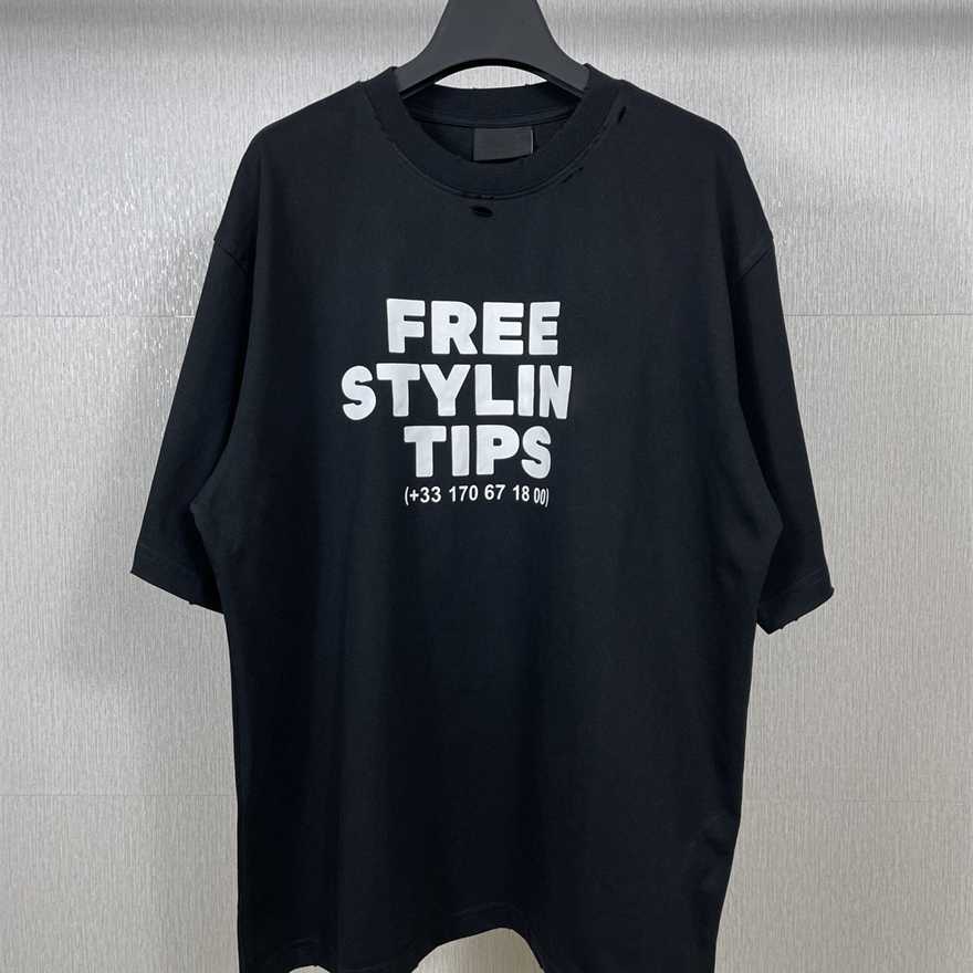 Version Paris B Brand Trendy Spring Summer Runway Style Letter Print Vintage Distressed Ripped Men and Women OS Short Sleeve T-ShirtL32X