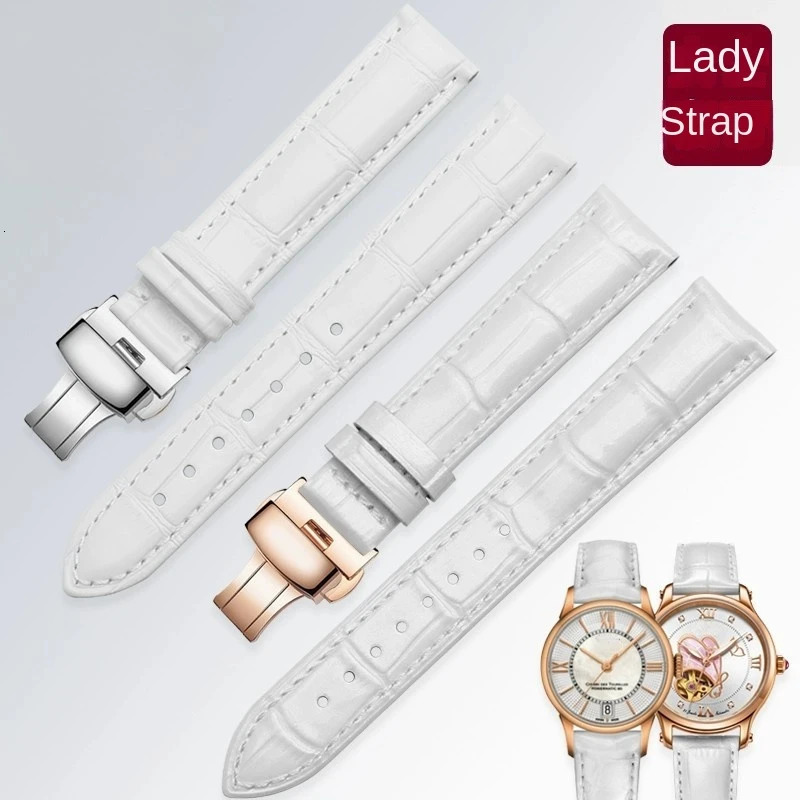 For Tissot DW White Strap 12m 14mm 15mm 16mm 17mm 18mm 20mm Rose Gold metal Watch buckle Genuine Leather Women Watchband 260526