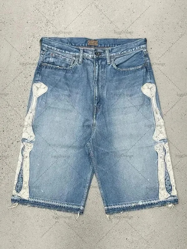 Deeptown Y2k Vintage Harajuku Denim Shorts Women Washed Letter Embroidery Tassels American Retro Jeans Man Baggy Hip Hop Jorts 260611