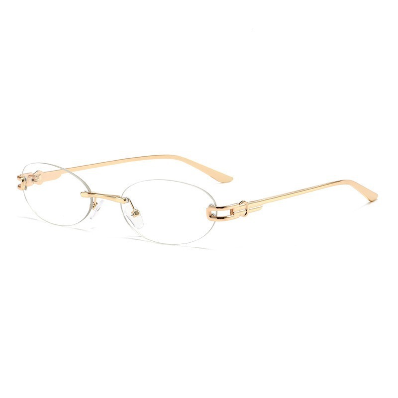 Designer Luxury Brand Rimless Oval Sunglasses Metal Frame With Chain-link Detail Trendy Fashion Eyewear For Ladies Streetwear Vacation Daily Wear