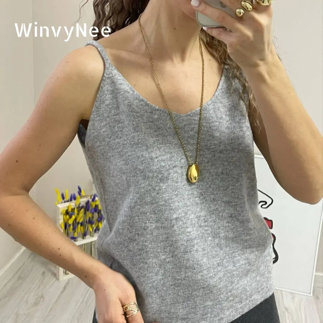 WinvyNee Autumn Womens Vest Wool Tops Y2k Solid V Neck Warm Soft Vest Girls Tank Inner Wear Streetwear Tops Winter C1003013A 260605