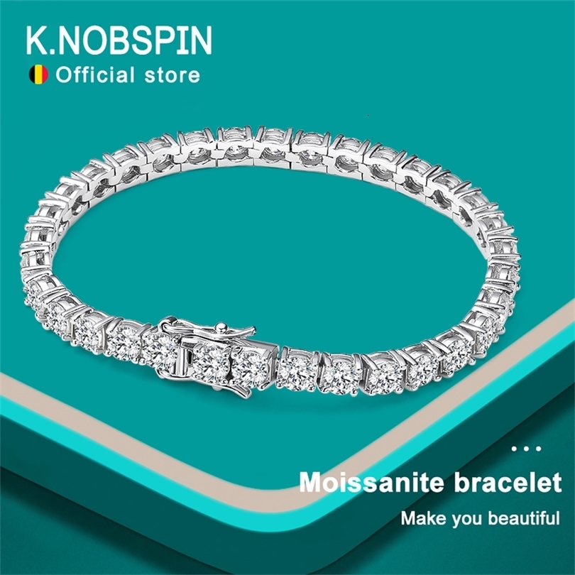 KNOBSPIN D VVS1 Tennis Bracelet Original s925 Sterling Silver Plated 18k White Gold with GRA Bracelets for Women Man 260608