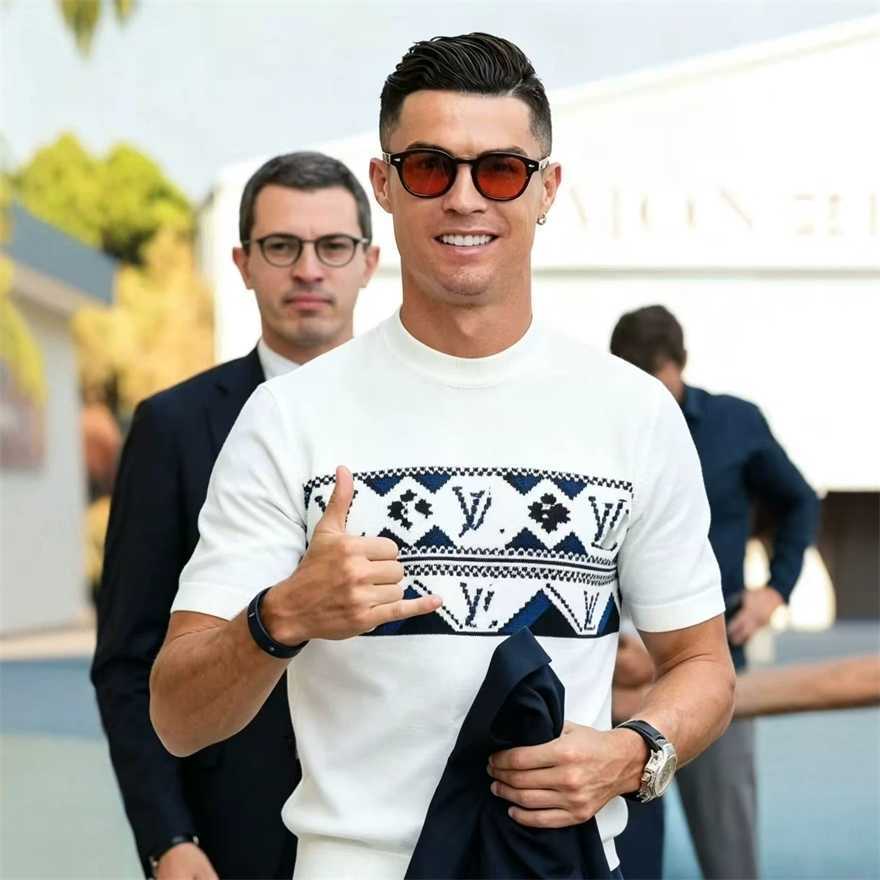 Correct version 26FW Spring/Summer new model same style as Ronaldos Fair Isle jacquard knitted short-sleeve casual T-shirt for men and womenC6UG