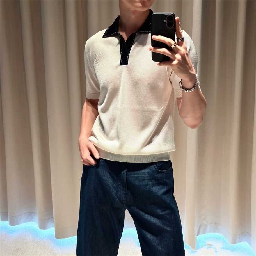 Correct version 26SS Spring/Summer new FD brand color-blocked turn-down collar FF jacquard old money style knitted casual short-sleeve Polo shirtKBM