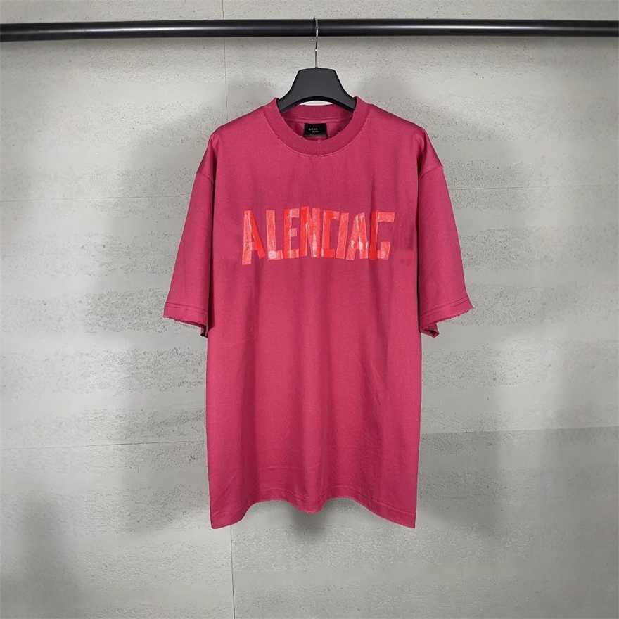 High-end version of Parisian fashion brand Bs 2025 new model short-sleeve T-shirt with textured paper tape pulped print washed and distressed finish