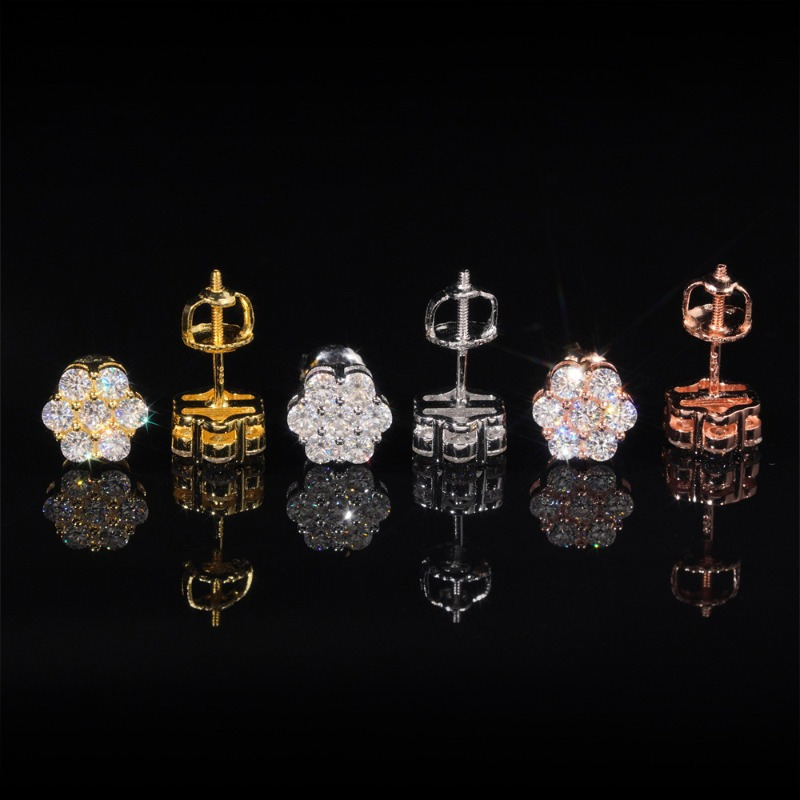 Jewelry Earrings 8mm Flower Moissanite Stud Earrings S925 Silver Designer Full Paved Versatile Ear Jewelry for Women