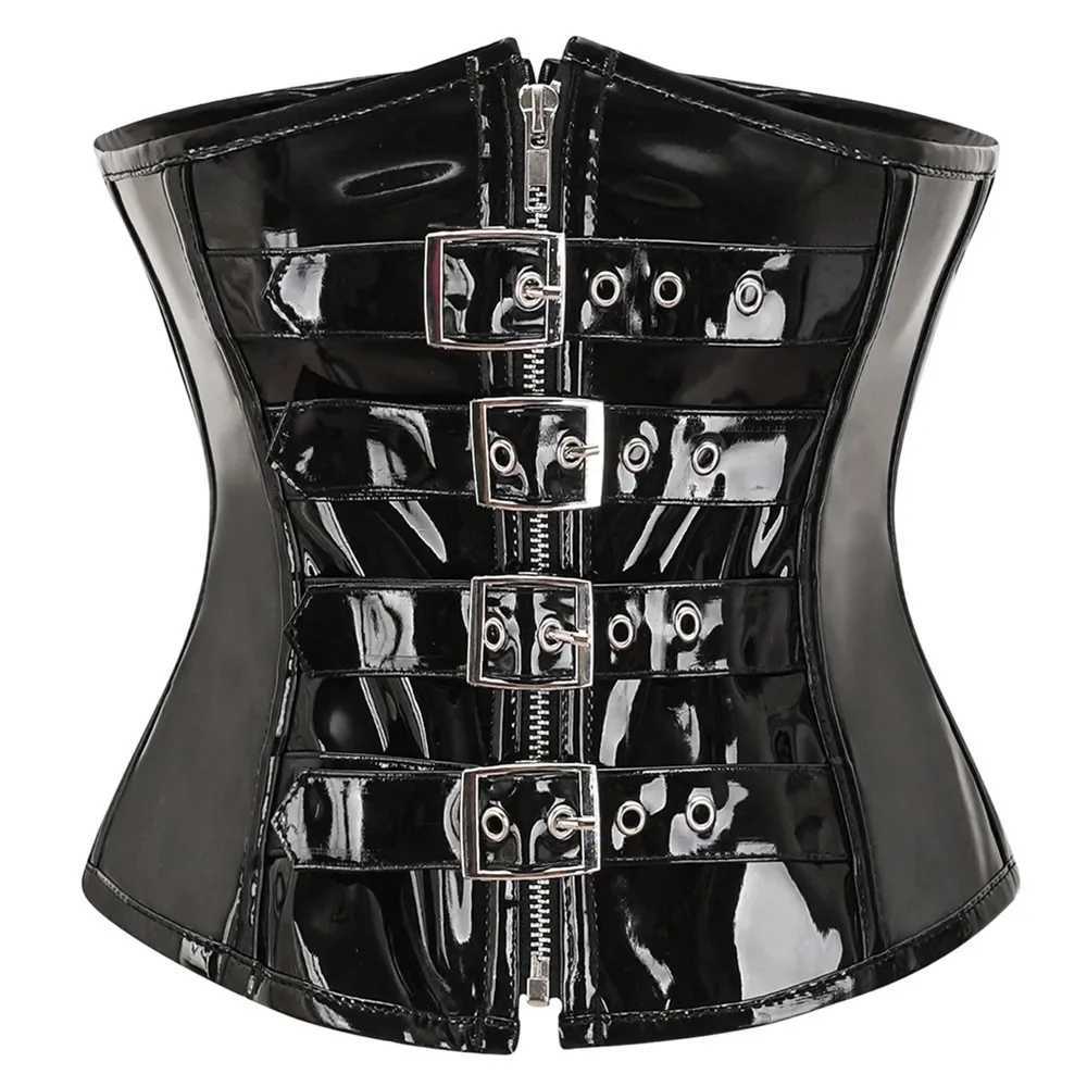 Steampunk Gothic Corset for Women PU Leather Shiny PVC Underbust Waist Corselet Bustier Top Sexy Body Shaper Black Red T260610