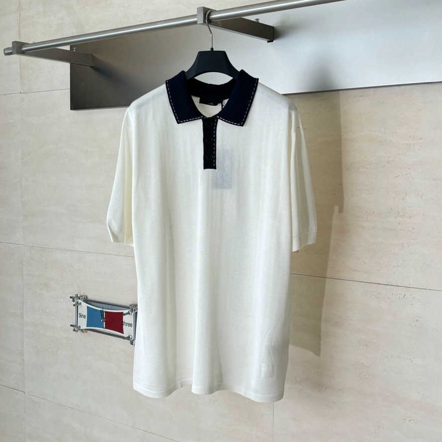 Correct version Spring/Summer new FD color-blocked turn-down collar jacquard old money style knitted casual short-sleeve Polo shirt{category}