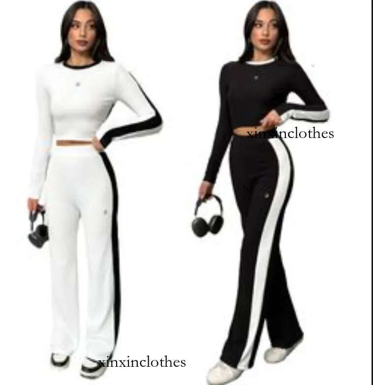 Spring New Womens Embroidery Tracksuits Sports Suit Women's Hoodie Pullover Wide Leg Pants Two Piece Set Slim Yoga Sets