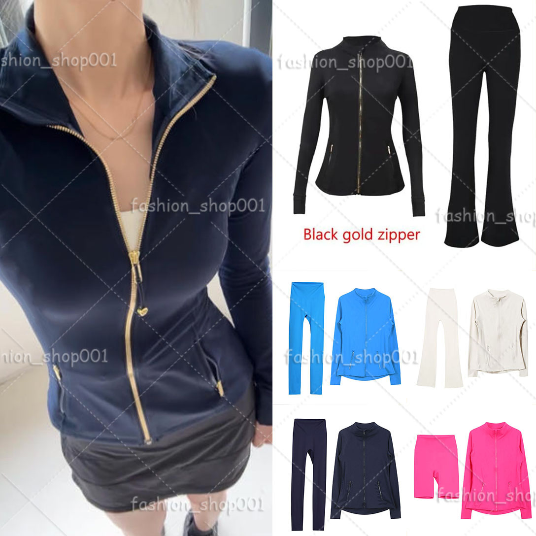 Vente chaude Yoga veste femmes ensemble définir entraînement Sport fermeture éclair dorée deux pièces vêtements de Sport pantalons vestes femmes