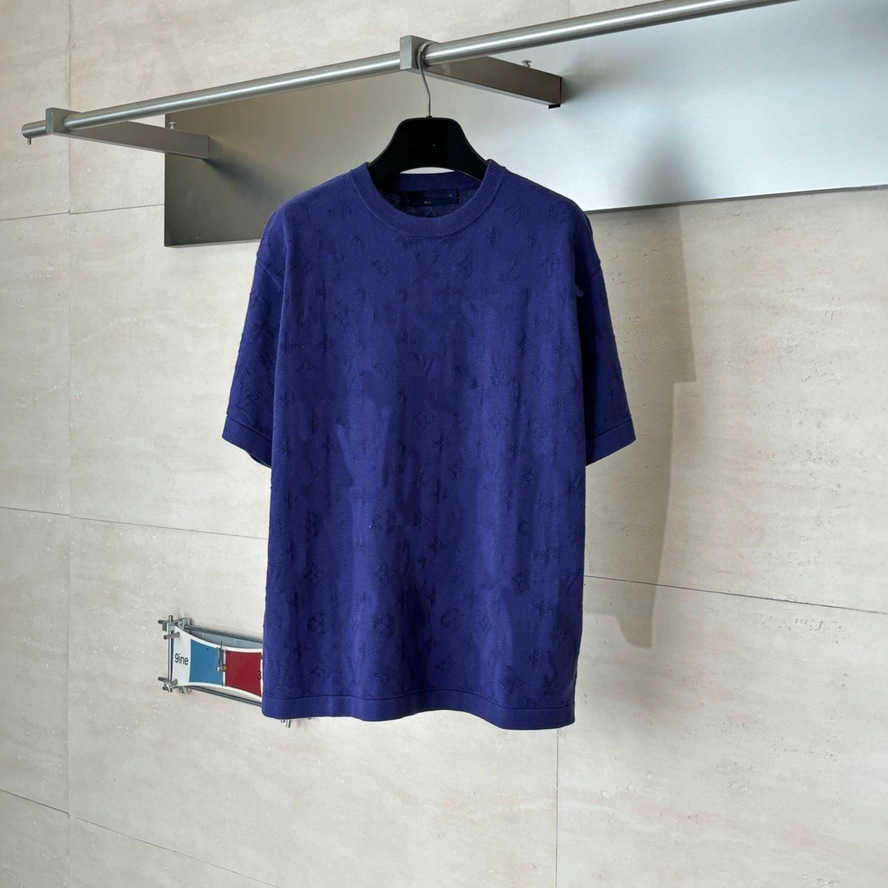 Correct version Spring/Summer new model LV Monogram all-over printed knitted jacquard round-neck short-sleeve unisex loose-fit T-shirt{category}