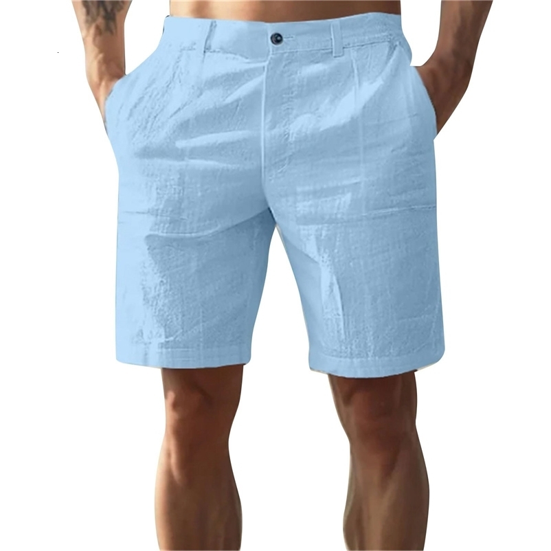 Summer Breathable Casual Linen Solid Color Shorts Beach Breathable And Comfortable Straight Hawaiian Holiday MenS Shorts 260609BJ